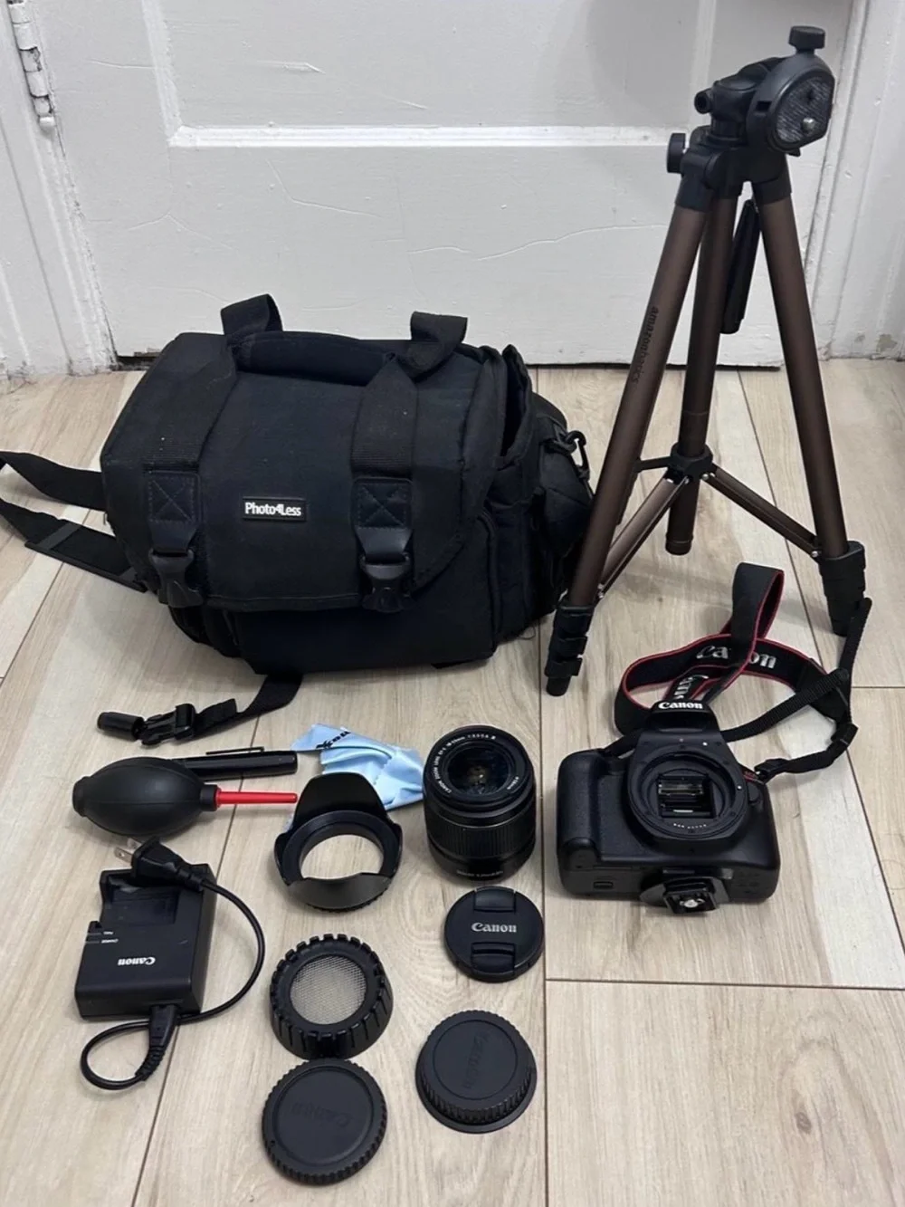 Canon Black DSLR Camera Kit with Lens, Charger & Strap